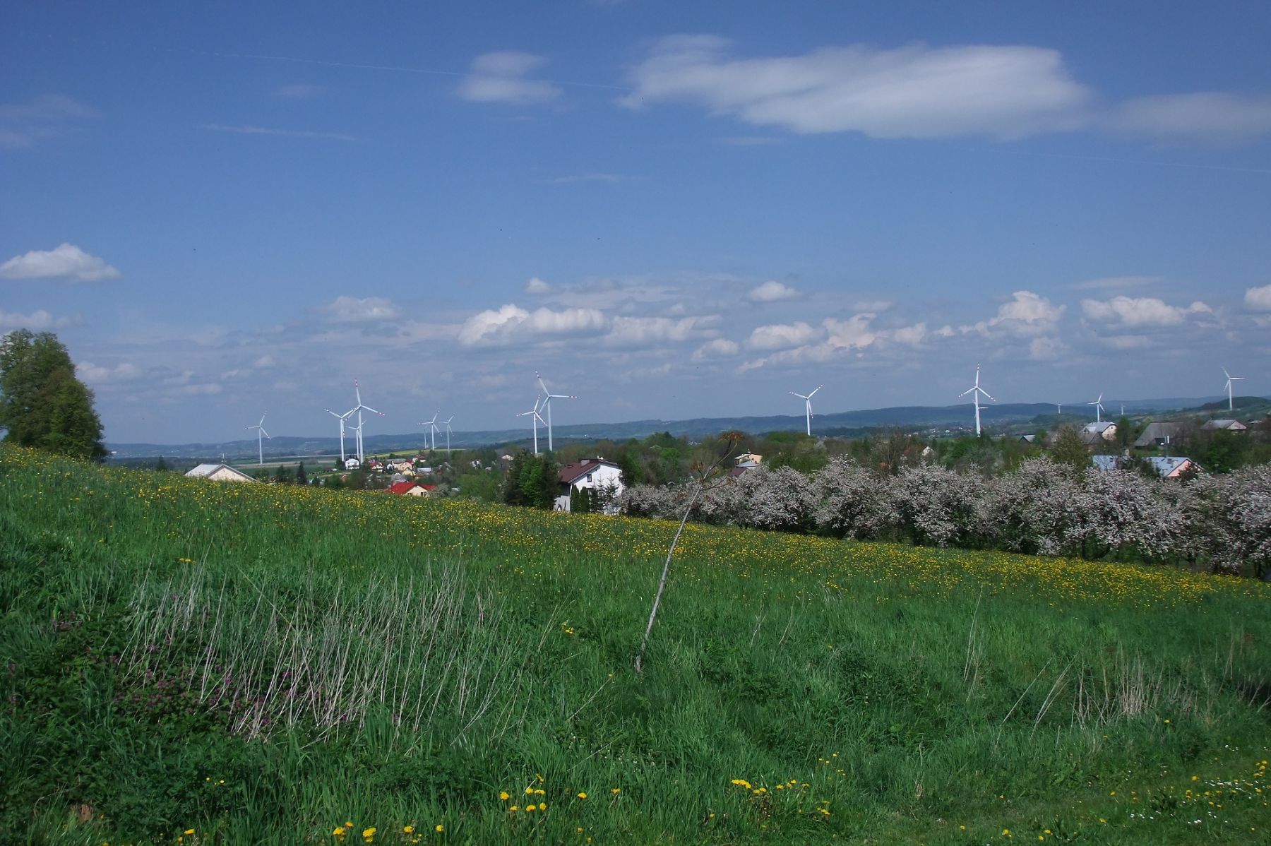 Klimkówka widok na wieś i wiatraki